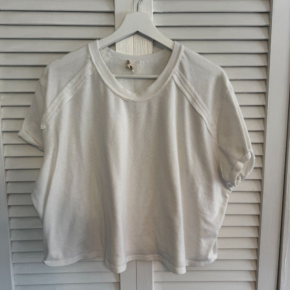 Altar'd State T-Shirt Cropped Relaxed Fit Large White Womens Boho Tee